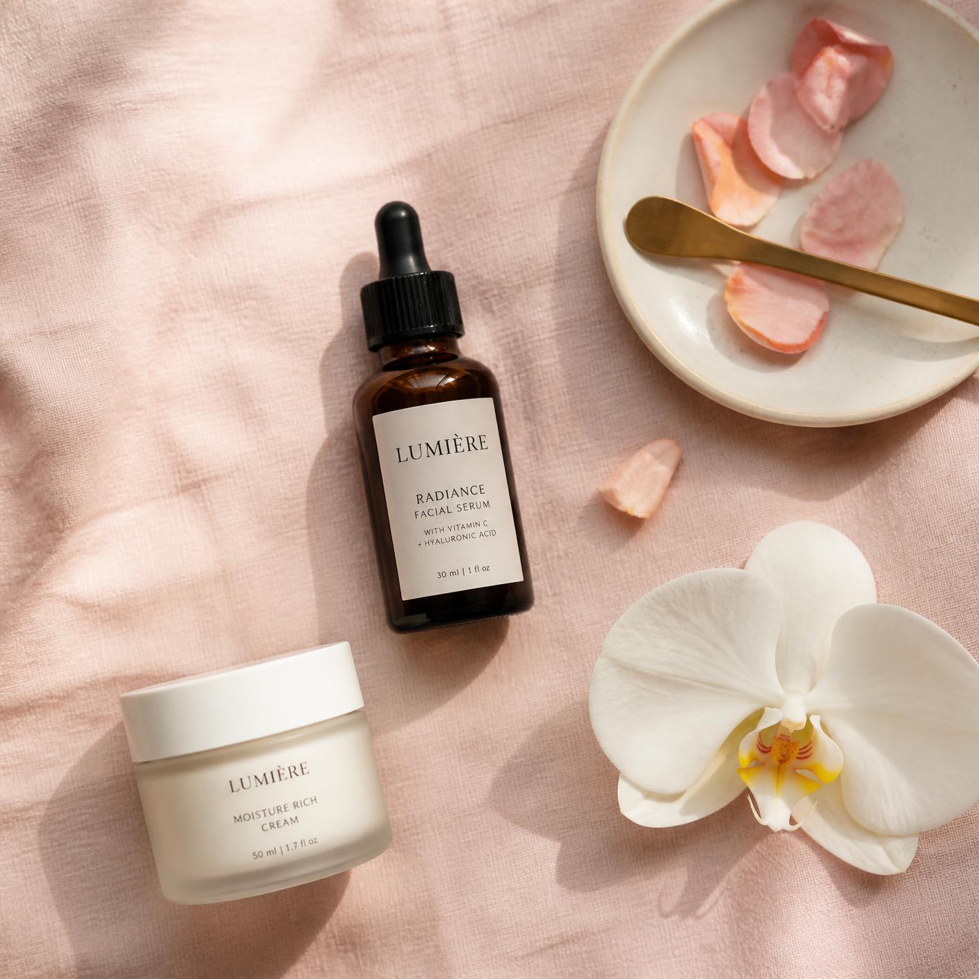 Premium skincare flatlay